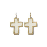 Faux Leather Cross Dangle Earrings – Gold/Ivory · EW73106IV_WT EW73106 IV