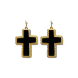 Faux Leather Cross Dangle Earrings – Gold/Black · EW73106JET_WT EW73106 JET