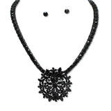108600, RHINESTONE EMBELLISHED GEOMETRIC FLORAL PENDANT NECKLACE