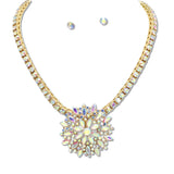 108600, RHINESTONE EMBELLISHED GEOMETRIC FLORAL PENDANT NECKLACE