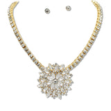 108600, RHINESTONE EMBELLISHED GEOMETRIC FLORAL PENDANT NECKLACE