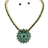 108600, RHINESTONE EMBELLISHED GEOMETRIC FLORAL PENDANT NECKLACE