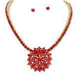 108600, RHINESTONE EMBELLISHED GEOMETRIC FLORAL PENDANT NECKLACE