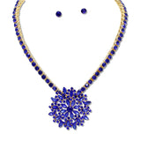 108600, RHINESTONE EMBELLISHED GEOMETRIC FLORAL PENDANT NECKLACE