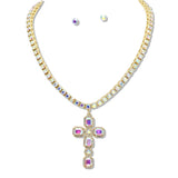 108599, RHINESTONE EMBELLISHED CROSS PENDANT NECKLACE