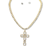 108599, RHINESTONE EMBELLISHED CROSS PENDANT NECKLACE
