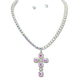 108599, RHINESTONE EMBELLISHED CROSS PENDANT NECKLACE