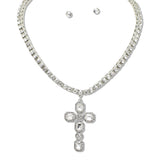 108599, RHINESTONE EMBELLISHED CROSS PENDANT NECKLACE
