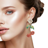 107701, BLING RHINESTONE CHERRY DANGLE EARRING