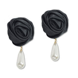 108330, ROSE FABRIC FLOWER WITH PEARL DANGLE EARRING