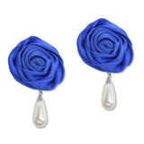 108331, ROSE FABRIC FLOWER WITH PEARL DANGLE EARRING