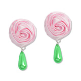 108331, ROSE FABRIC FLOWER WITH PEARL DANGLE EARRING
