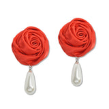 108331, ROSE FABRIC FLOWER WITH PEARL DANGLE EARRING