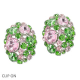 108503, OVERSIZED OVAL SHAPED MULTI RHINESTONE CLIP ON EARRING