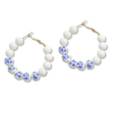 107695, FLORAL CERAMIC PORCELAIN BEADED ROUND HOOP EARRING