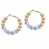 107695, FLORAL CERAMIC PORCELAIN BEADED ROUND HOOP EARRING