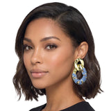 GME170-2 GME170-2-MODEL · Leopard Print Denim Wrapped Chain Link Drop Earrings – 2
