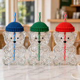 Bear Shaped Glass Drink CUP with Reusable Straw
