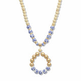 107693, FLORAL CERAMIC PORCELAIN WITH WOOD BEADED LONG NECKLACE
