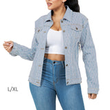 108679, WAFFLE PATTERN CRYSTAL EMBELLISHED DENIM JACKET