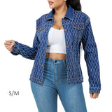 108680, WAFFLE PATTERN CRYSTAL EMBELLISHED DENIM JACKET