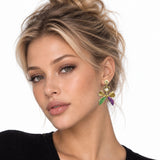 114675, MARDI GRAS GLITTER BOW PEARL HEART DROP EARRINGS