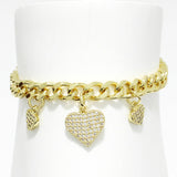 87554, HEART N CRESCENT MOON CHARM STAINLESS STEEL BRACELET