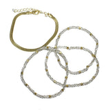 86066, DAINTY BEAD W/ SNAKE CHAIN BRACELET SET