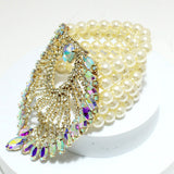 91510, MARQUISE ACCENT RHINESTONE WITH PEARL BEAD STRETCH BRACELET