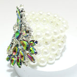 91509, CHUNKY MULTI RHINESTONE WITH PEARL BEAD STRETCH BRACELET
