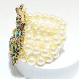 91509, CHUNKY MULTI RHINESTONE WITH PEARL BEAD STRETCH BRACELET