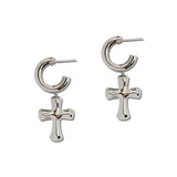 Stainless Steel Puffed Cross Hoop Drop Earrings – Silver · SSE361R_IVY IMG_6226