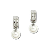 Pearl Drop Huggie Stainless Steel Hoop Earrings – Silver · SSE371R_IVY IMG_6245
