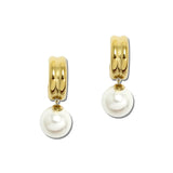 Pearl Drop Huggie Stainless Steel Hoop Earrings – Gold · SSE371G_IVY IMG_6247