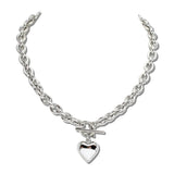 Puffed Heart Charm Chunky Cable Stainless Steel Chain Necklace – Silver · SSN439R_IVY IMG_6314
