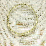 83115, PAVE HAMSA CHARM BEADED STRETCH BRACELET *STAINLESS STEEL