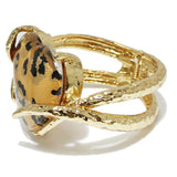 93621, LEOPARD PRINT ACRYLIC HEART BANGLE BRACELET, VALENTINE'S DAY