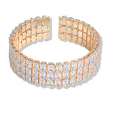 107386, THREE ROW RECTANGLE RHINESTONE STRETCH CUFF BRACELET