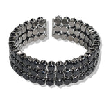 107385, THREE ROW ROUND RHINESTONE STRETCH CUFF BRACELET
