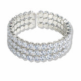 107385, THREE ROW ROUND RHINESTONE STRETCH CUFF BRACELET