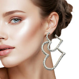 108450, OVERSIZED HAMMERED CUTOUT HEART METAL EARRING