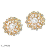 108451, FLOWER PEARL RHINESTONE CLIP ON EARRING