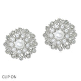 108451, FLOWER PEARL RHINESTONE CLIP ON EARRING