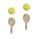 108341, TENNIS RACKET BALL 2 PAIR STUD EARRING SET