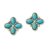 108615, WESTERN TURQUOISE STONE FOUR LEAF FLOWER STUD EARRING