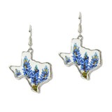 108687, TEXAS STATE MAP BLUEBONNET FLOWER DANGLE EARRING