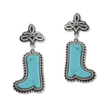108405, WESTERN BOOTS TURQUOISE STONE DANGLE EARRING