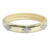 108097, 14K GOLD PLATED TRIPLE GEOMETRIC PAVE CUBIC ZIRCONIA ACCENT DESIGNER INSPIRED BRACELET