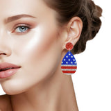 108333, AMERICAN FLAG TEARDROP GLITTER ACRYLIC DANGLE EARRING