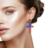 108332, AMERICAN FLAG CROSS GLITTER ACRYLIC DANGLE EARRING